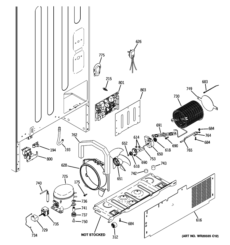 MACHINE COMPARTMENT Diagram and Parts List for PFSF0MFZBBB  General Electric Refrigerator