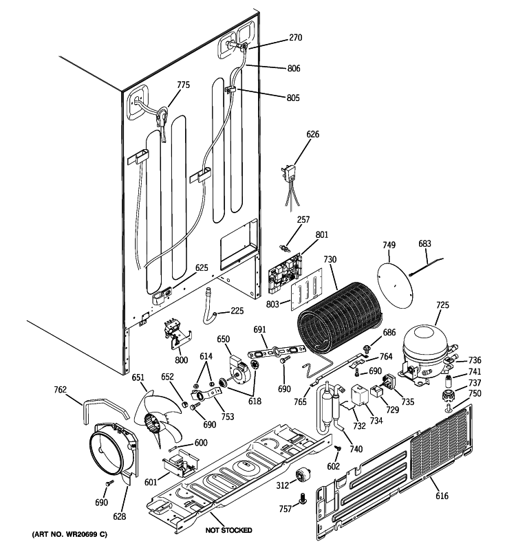 SEALED SYSTEM & MOTHER BOARD Diagram and Parts List for ESHS6PGYAESS  General Electric Refrigerator