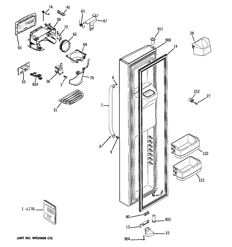 FREEZER DOOR Diagram and Parts List for ESHS6PGYCESS  General Electric Refrigerator