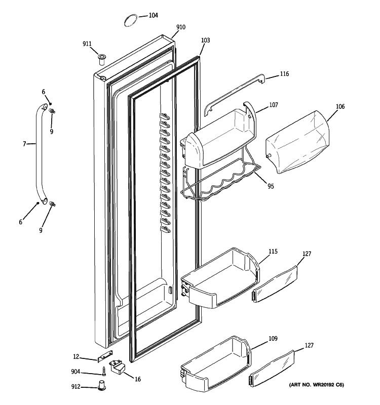 FRESH FOOD DOOR Diagram and Parts List for ESHS6PGYCESS  General Electric Refrigerator