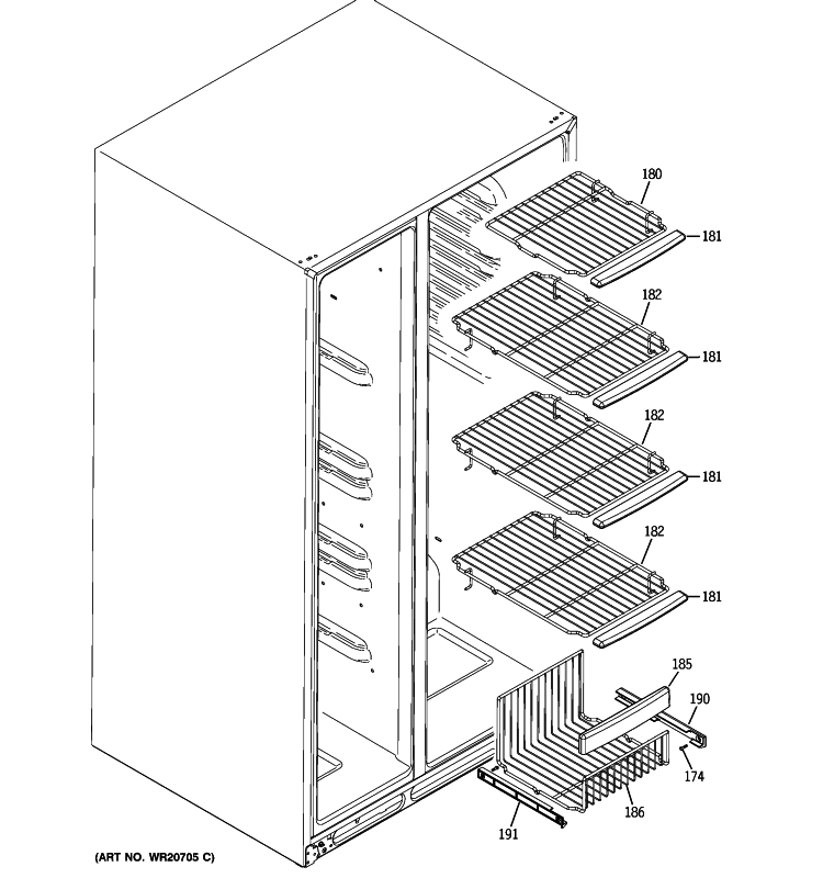 FREEZER SHELVES Diagram and Parts List for ESHS6PGYCESS  General Electric Refrigerator
