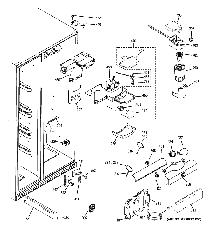 FRESH FOOD SECTION Diagram and Parts List for GSHF5MGXGEBB  General Electric Refrigerator
