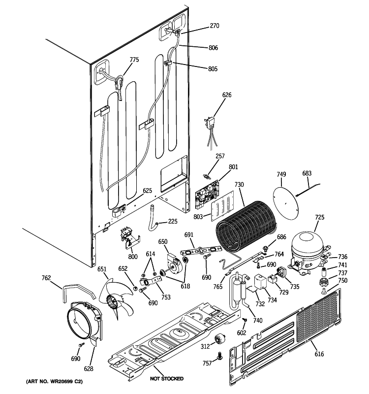 SEALED SYSTEM & MOTHER BOARD Diagram and Parts List for GSHF5MGXGEBB  General Electric Refrigerator