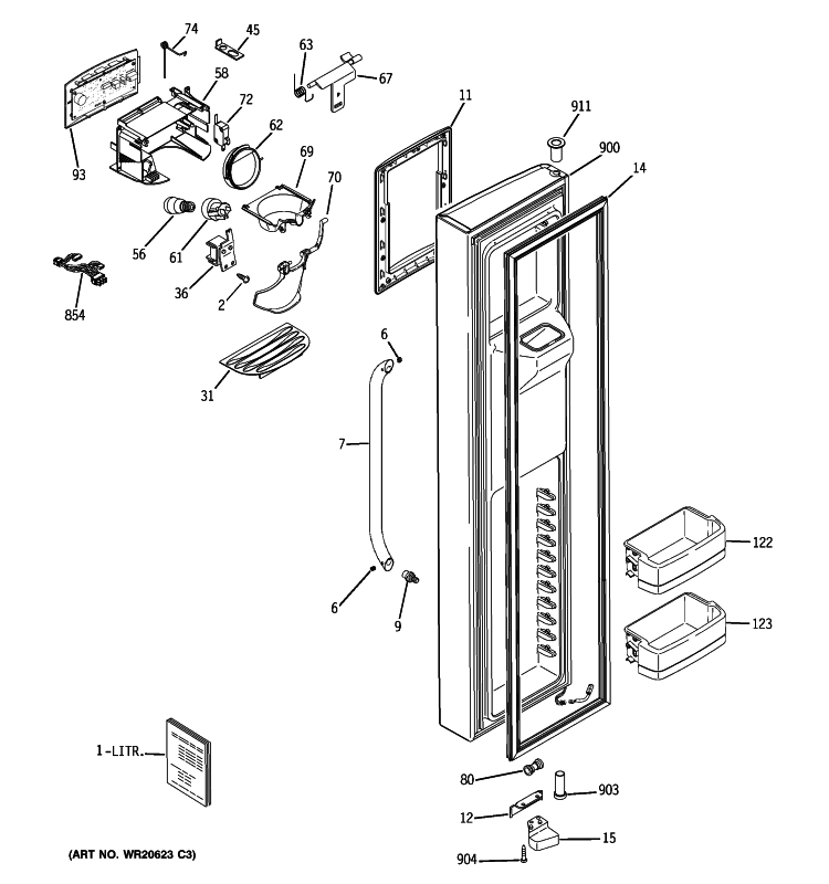 FREEZER DOOR Diagram and Parts List for GSHS3KGXHCSS  General Electric Refrigerator