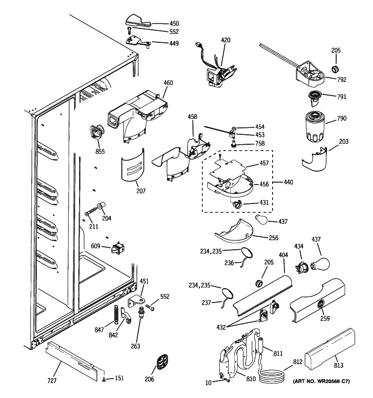 FRESH FOOD SECTION Diagram and Parts List for GSHS3KGXHCSS  General Electric Refrigerator