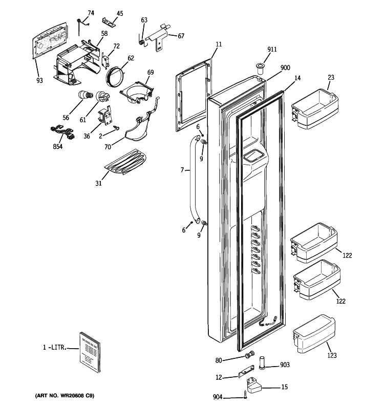 FREEZER DOOR Diagram and Parts List for GSHS5KGXGCSS  General Electric Refrigerator