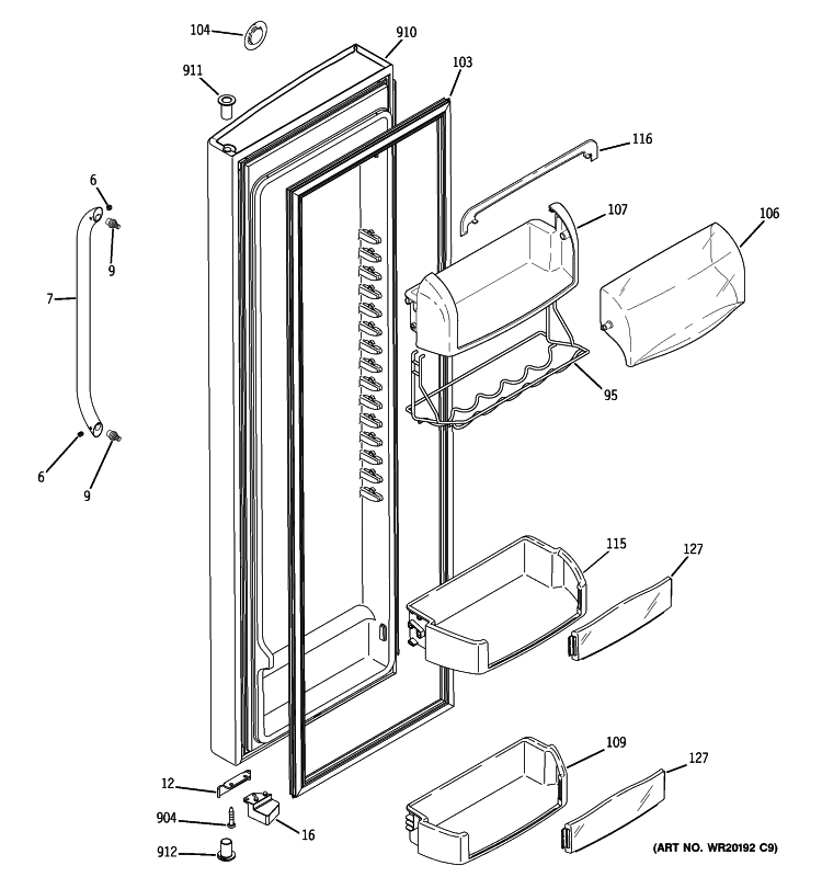 FRESH FOOD DOOR Diagram and Parts List for GSHS6PGYAESS  General Electric Refrigerator