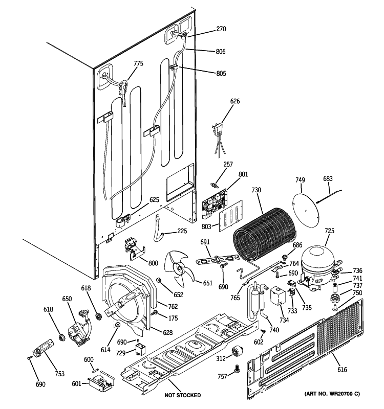 SEALED SYSTEM & MOTHER BOARD Diagram and Parts List for GSHS6PGYAESS  General Electric Refrigerator