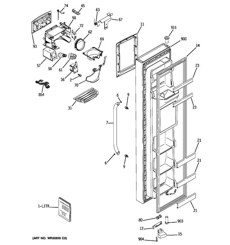FREEZER DOOR Diagram and Parts List for GSS23QSTLSS  General Electric Refrigerator