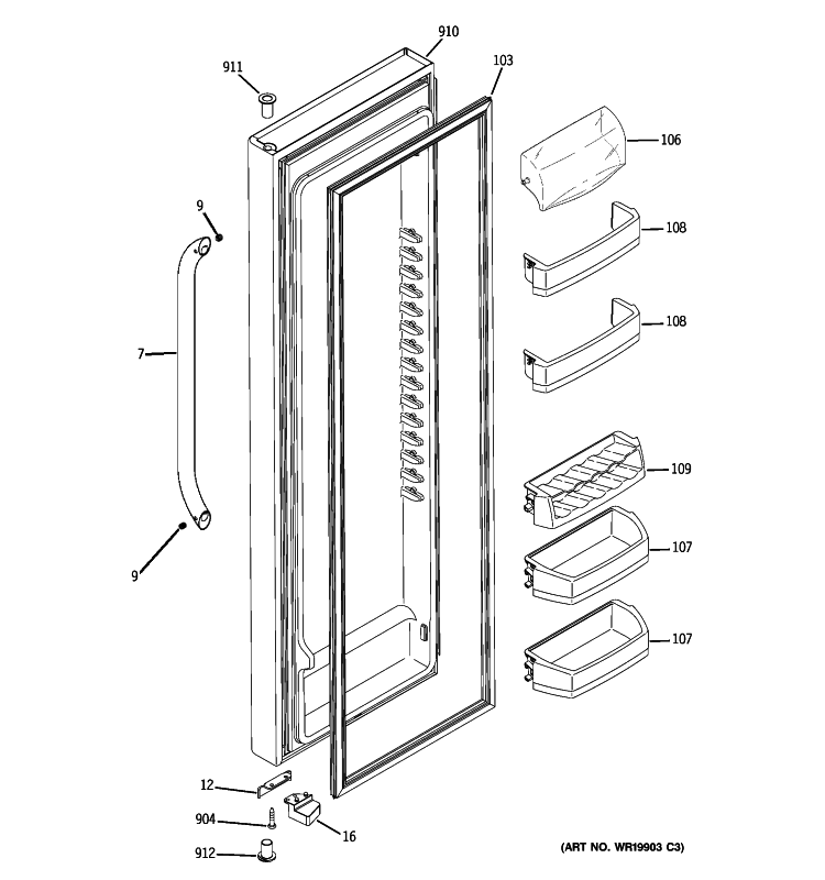 FRESH FOOD DOOR Diagram and Parts List for GSS23QSTLSS  General Electric Refrigerator