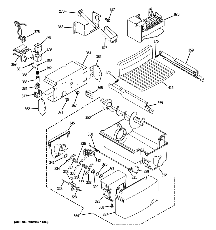 ICE MAKER & DISPENSER Diagram and Parts List for GSS23QSWKSS  General Electric Refrigerator