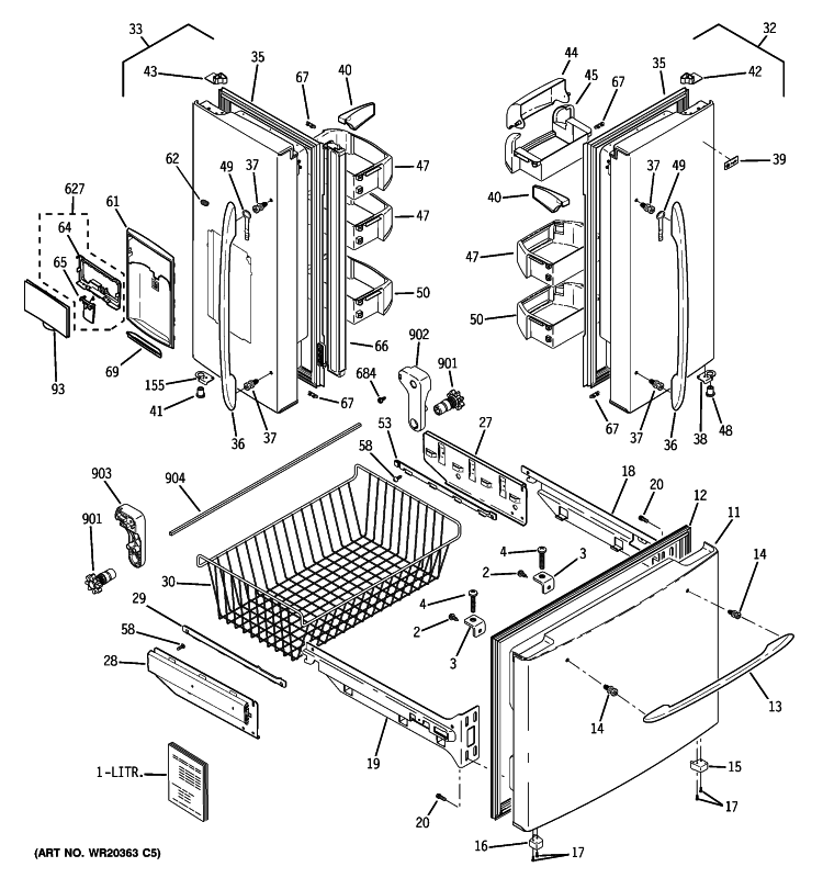 DOORS Diagram and Parts List for PFSF2MJXABB  General Electric Refrigerator