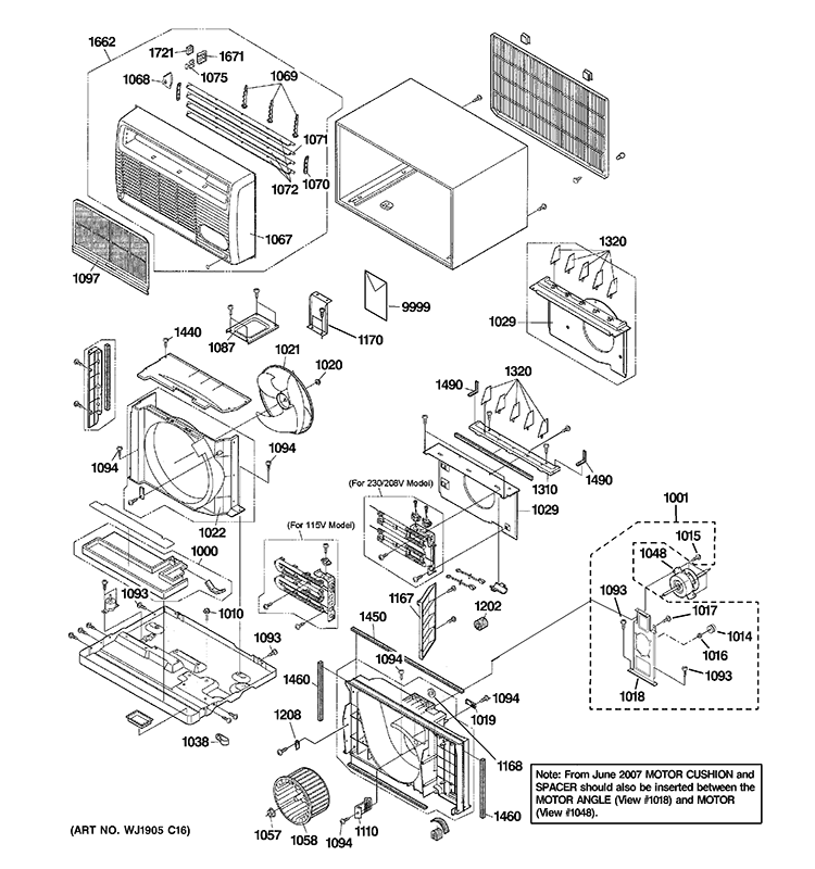 CABINET & COMPONENTS Diagram and Parts List for AJCH10DCCM2  General Electric Air Conditioner