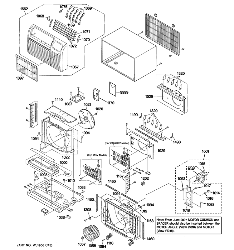 CABINET & COMPONENTS Diagram and Parts List for AJCS10DCCM2  General Electric Air Conditioner