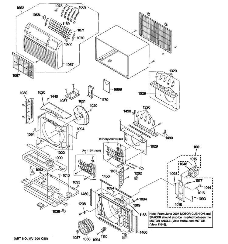 CABINET & COMPONENTS Diagram and Parts List for AJCS12DCCM2  General Electric Air Conditioner