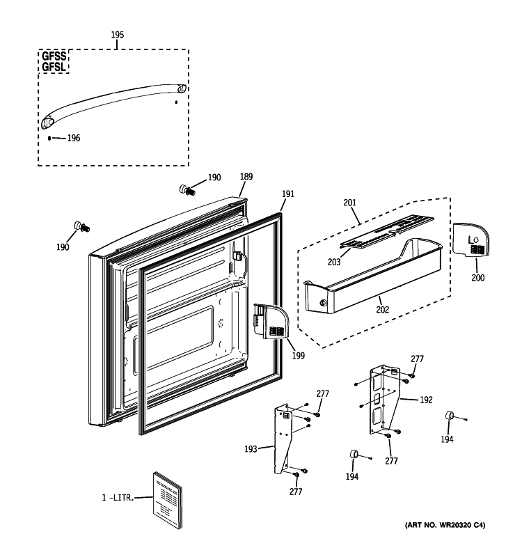 FREEZER DOOR Diagram and Parts List for GFSS6KIXASS  General Electric Refrigerator