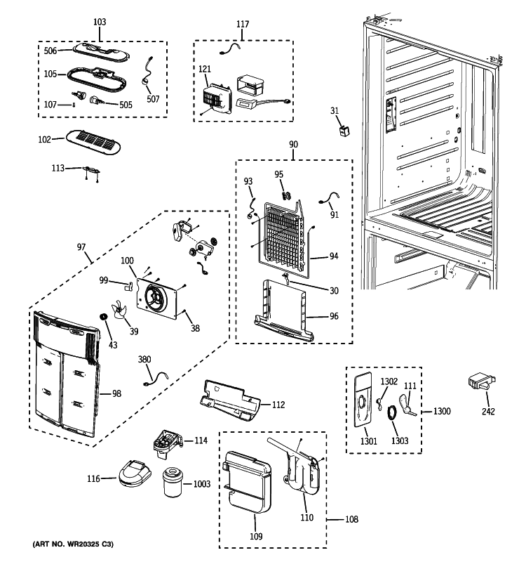 FRESH FOOD SECTION Diagram and Parts List for GFSS6KIXASS  General Electric Refrigerator