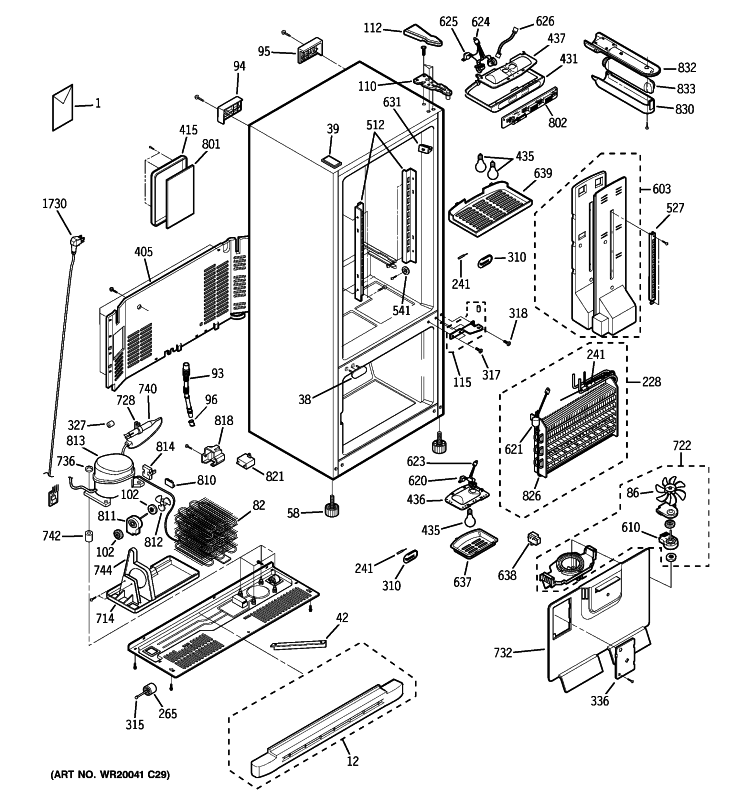 CABINET Diagram and Parts List for PDS22MFWCWW  General Electric Refrigerator