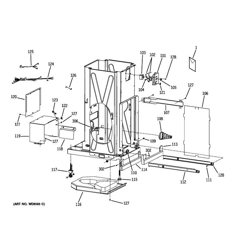 FRAME PARTS Diagram and Parts List for ZCGS150RSS-00  General Electric Trash Compactor