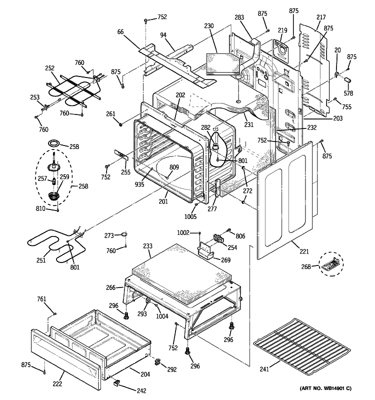 BODY PARTS Diagram and Parts List for JB670SP1SS  General Electric Range