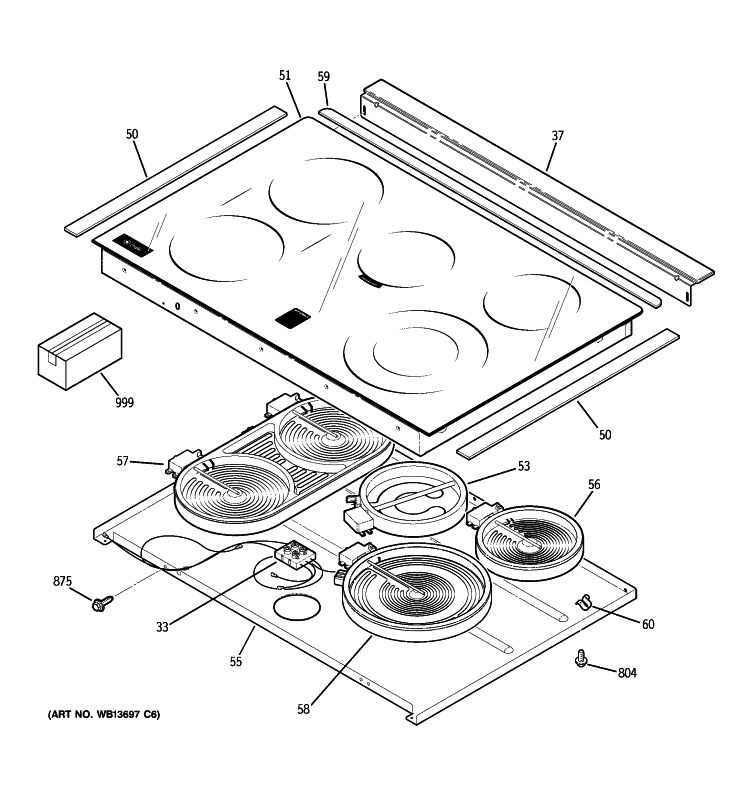 COOKTOP Diagram and Parts List for PCS905SP1SS  General Electric Range