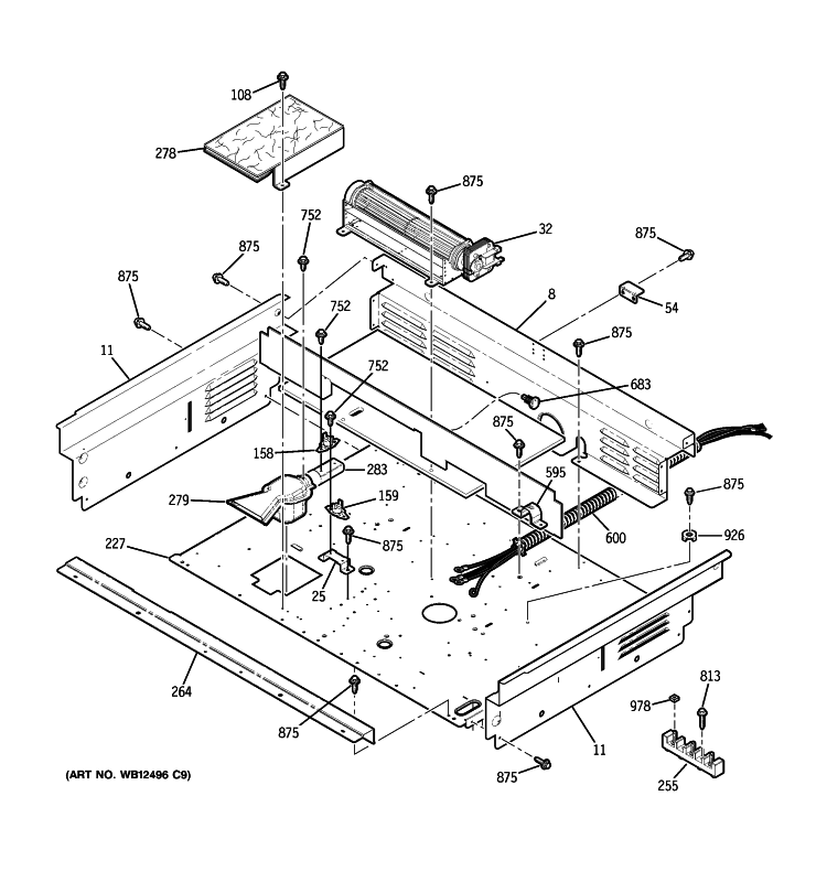COOLING FAN Diagram and Parts List for PD900DP1BB  General Electric Range