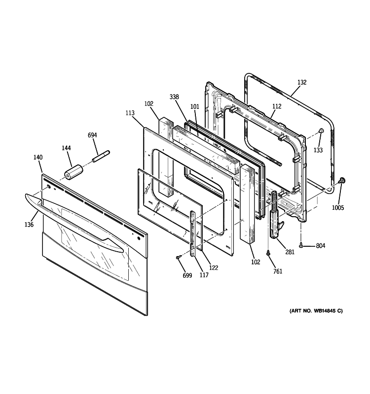 DOOR Diagram and Parts List for P2S975SEP1SS  General Electric Range