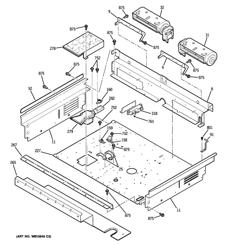 COOLING FAN Diagram and Parts List for P2S975SEP1SS  General Electric Range