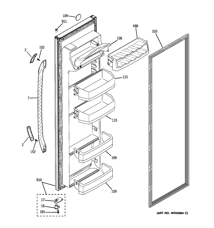 FRESH FOOD DOOR Diagram and Parts List for ESL25JFXJLB  General Electric Refrigerator