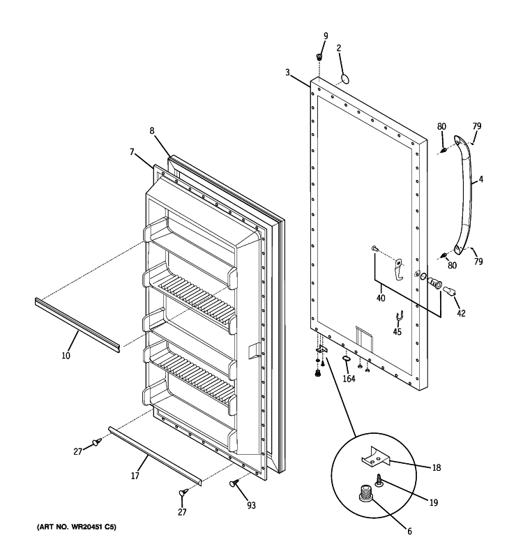 FREEZER DOOR Diagram and Parts List for FUM14SVDRWW  General Electric Freezer