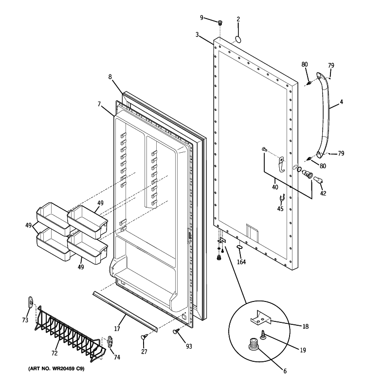 FREEZER DOOR Diagram and Parts List for FUM21SVCRWW  General Electric Freezer