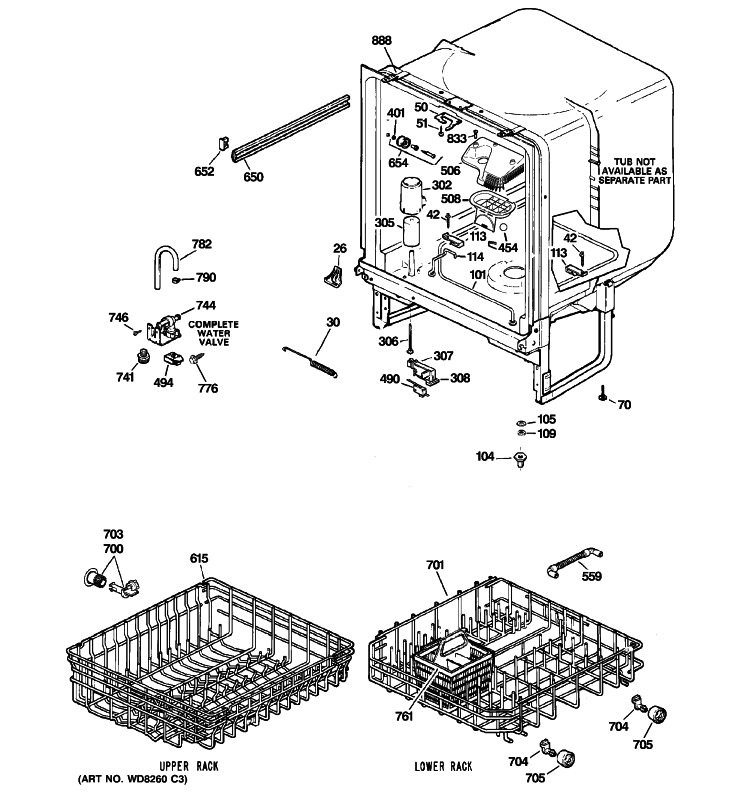 BODY PARTS Diagram and Parts List for GSC3500R00BB  General Electric Dishwasher