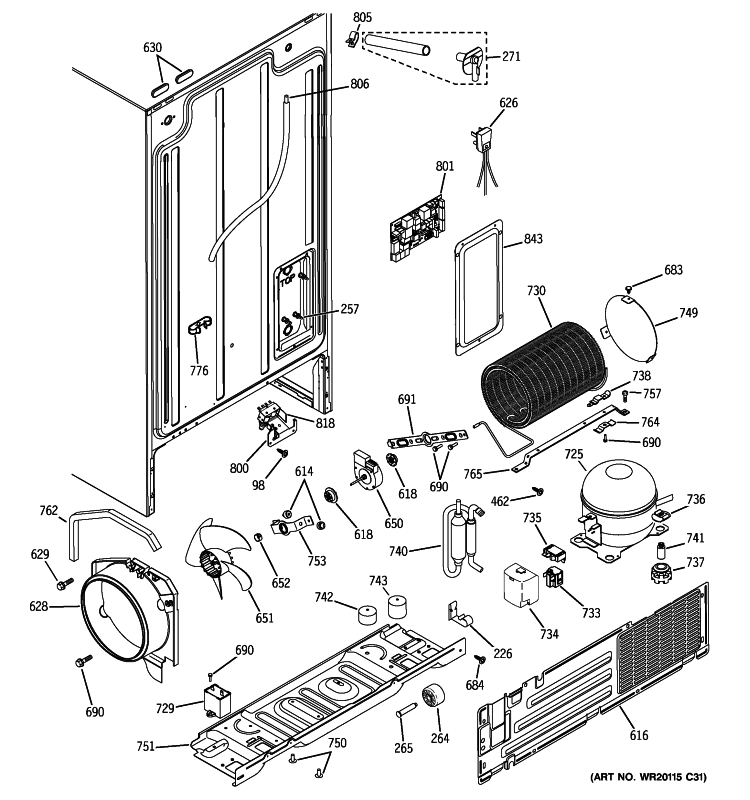 SEALED SYSTEM & MOTHER BOARD Diagram and Parts List for GSE20JEWNFBB  General Electric Refrigerator