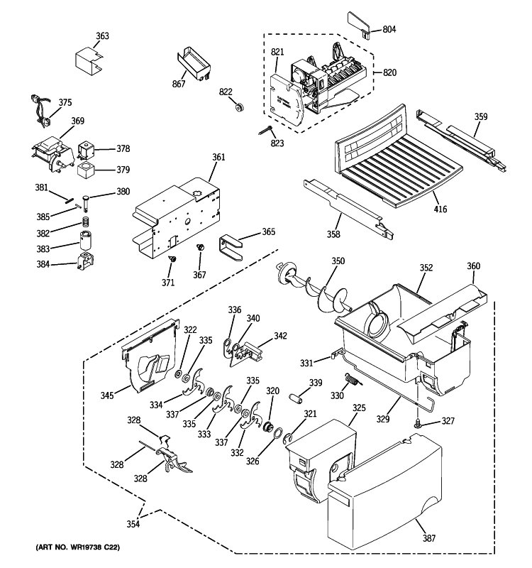 ICE MAKER & DISPENSER Diagram and Parts List for GSE25KETNFWW  General Electric Refrigerator