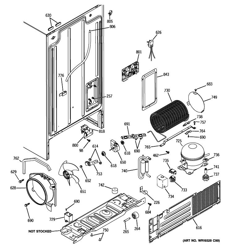 SEALED SYSTEM & MOTHER BOARD Diagram and Parts List for GSE25KETNFWW  General Electric Refrigerator