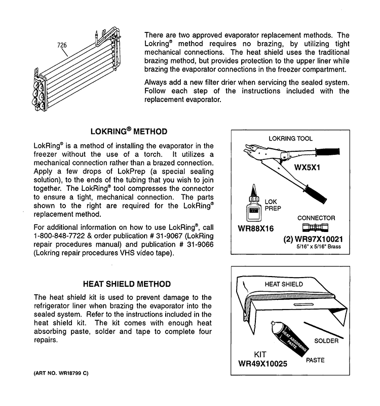 EVAPORATOR INSTRUCTIONS Diagram and Parts List for GTH18DBRALCC  General Electric Refrigerator