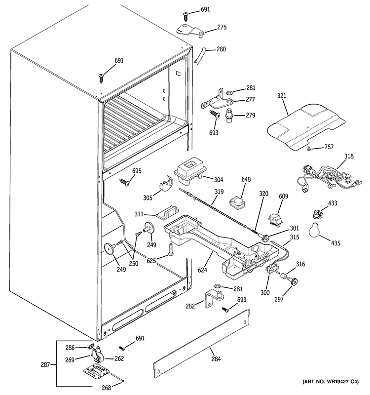 FRESH FOOD SECTION Diagram and Parts List for GTH18DBRALCC  General Electric Refrigerator