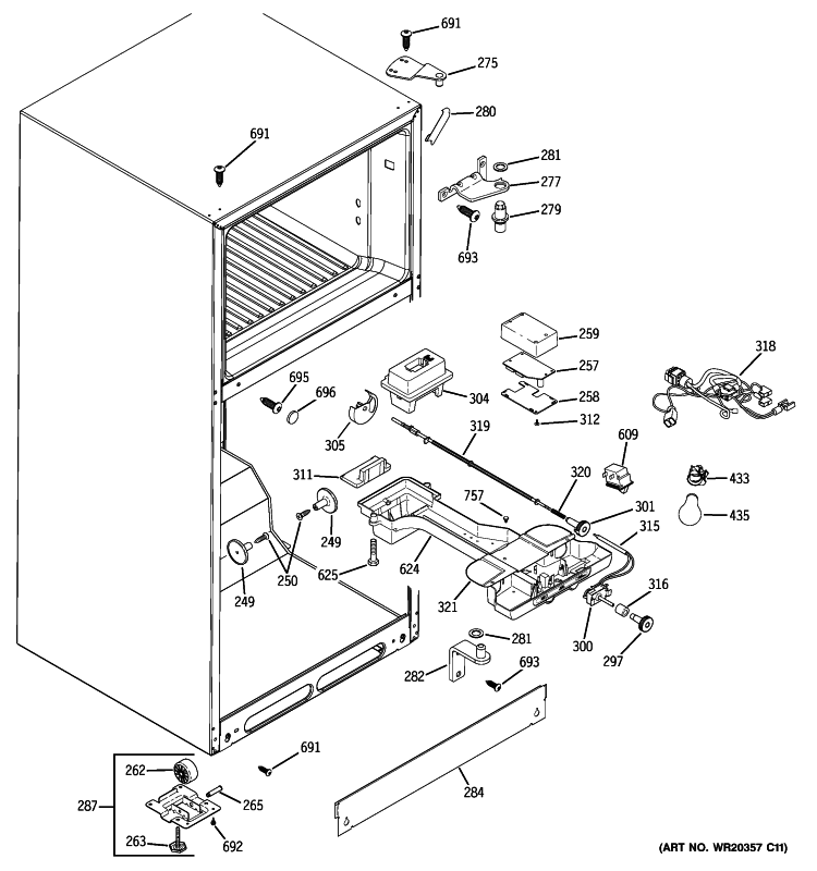 FRESH FOOD SECTION Diagram and Parts List for GTH18DBXCLCC  General Electric Refrigerator