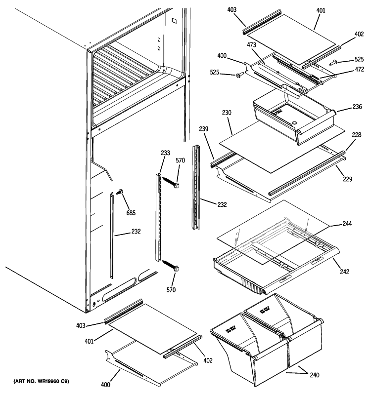 FRESH FOOD SHELVES Diagram and Parts List for GTH18IBXCRBB  General Electric Refrigerator