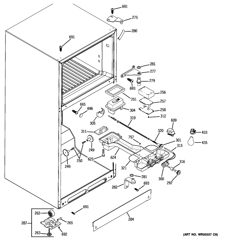 FRESH FOOD SECTION Diagram and Parts List for GTK18ICXCRBS  General Electric Refrigerator