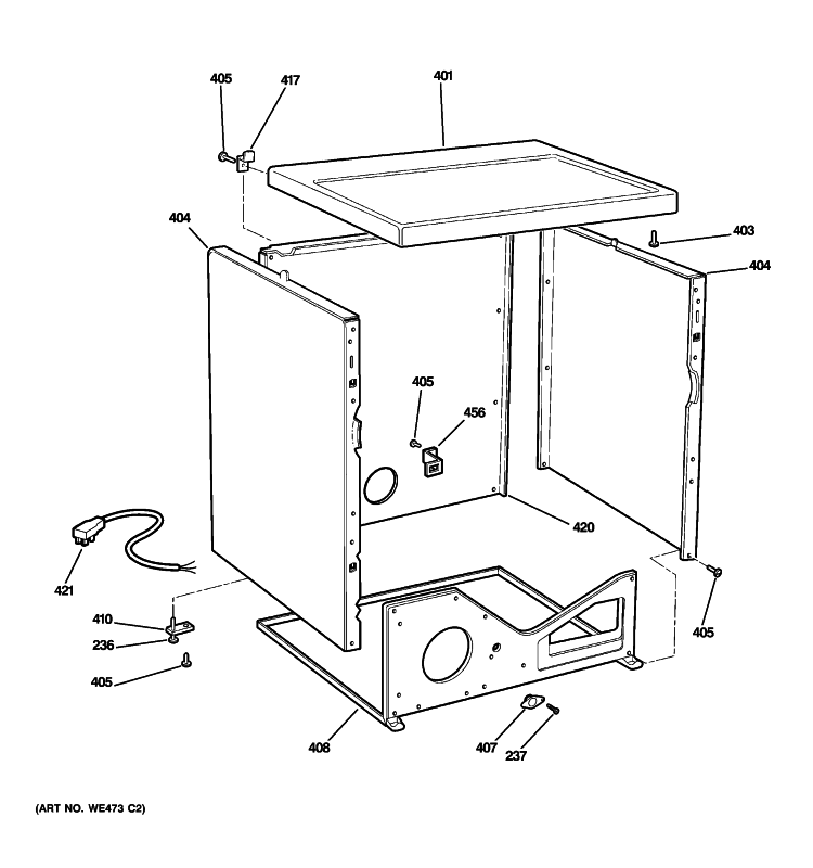 UPPER CABINET Diagram and Parts List for DDC4500T1WH  General Electric Dryer