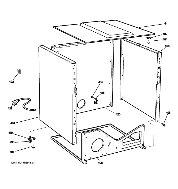 LOWER CABINET Diagram and Parts List for DDC4500T2WH  General Electric Dryer