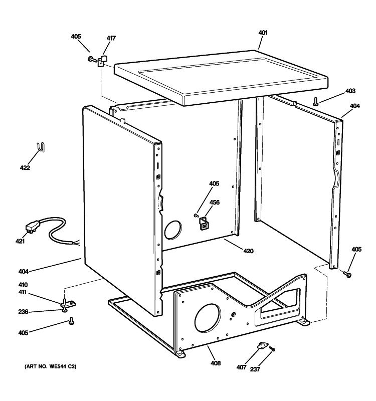 UPPER CABINET Diagram and Parts List for DDC4500T3WH  General Electric Dryer