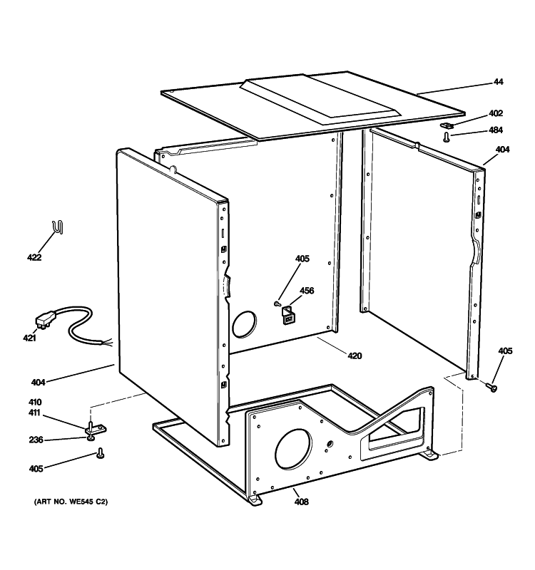 LOWER CABINET Diagram and Parts List for DDC4500T3WH  General Electric Dryer