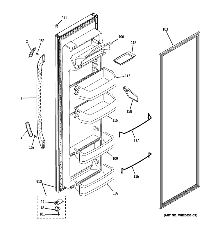 FRESH FOOD DOOR Diagram and Parts List for GSE22KEWNFWW  General Electric Refrigerator