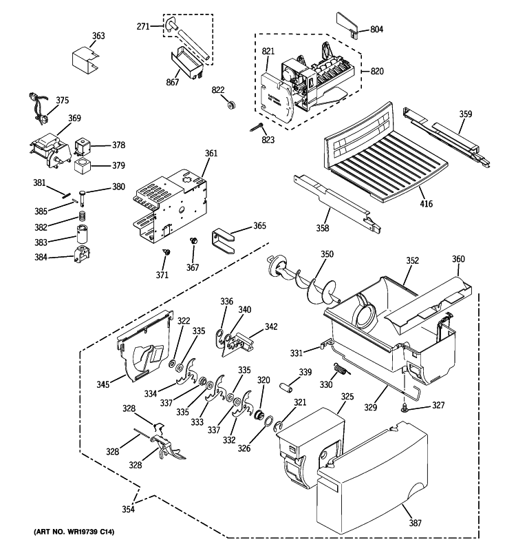 ICE MAKER & DISPENSER Diagram and Parts List for GSE22KEWNFWW  General Electric Refrigerator