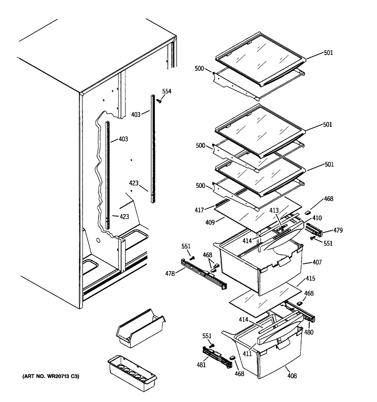 FRESH FOOD SHELVES Diagram and Parts List for GSE22KEWNFWW  General Electric Refrigerator