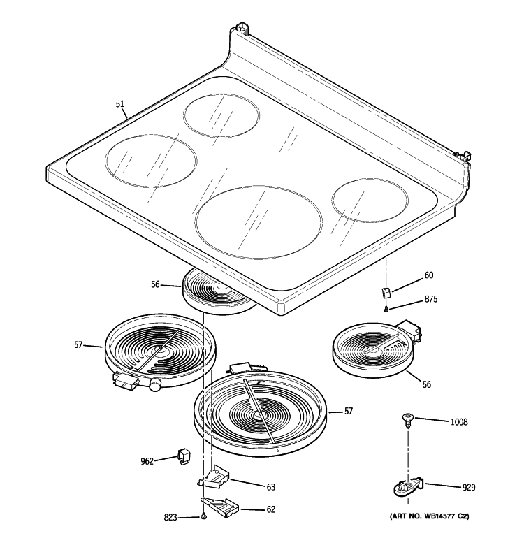 COOKTOP Diagram and Parts List for JB645CP1WW  General Electric Range