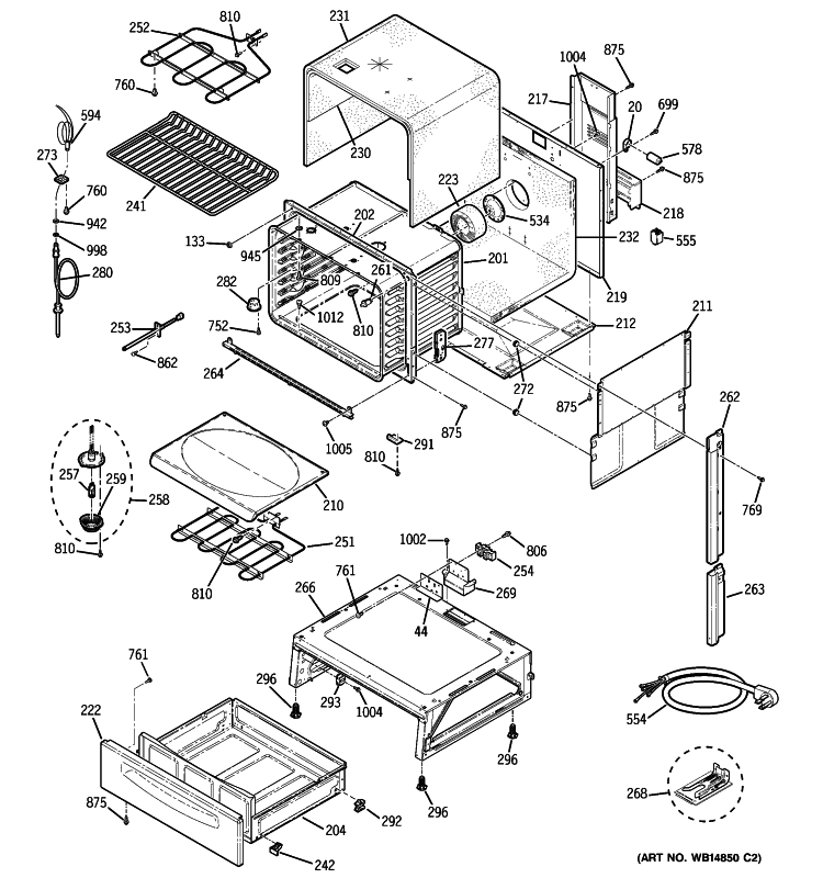 BODY PARTS Diagram and Parts List for JCSP46DP1WW  General Electric Range
