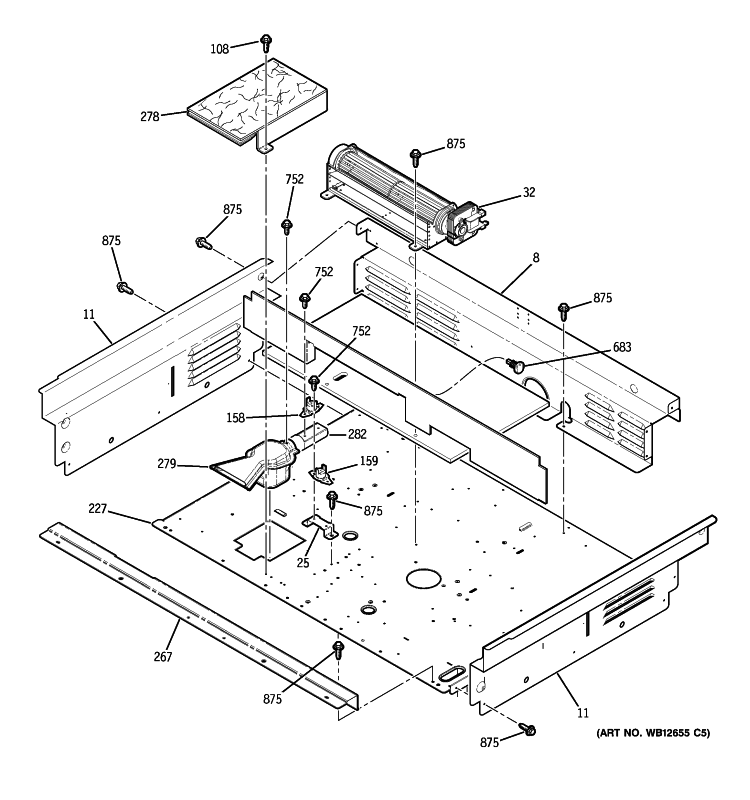 COOLING FAN Diagram and Parts List for JCSP46DP1WW  General Electric Range